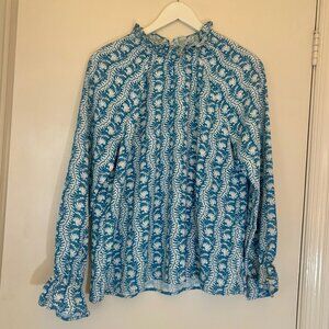 Hill House The Millie Top Blue Linear Floral Sz Medium